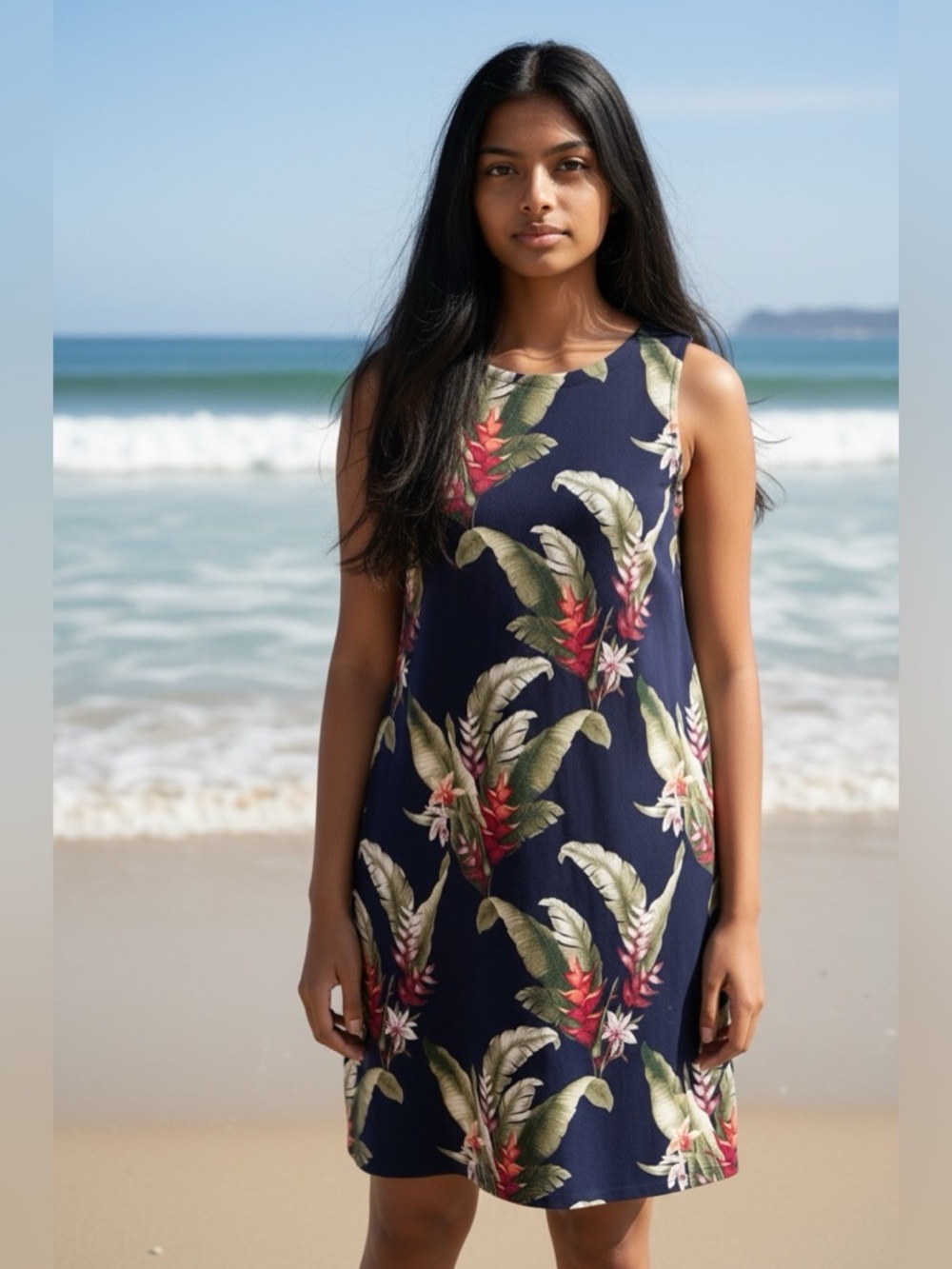 Tommy Bahama Dress Womens Large Blue Tropical Floral Sleeveless Shift Sundress
